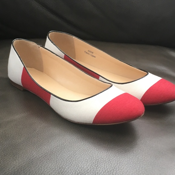 J. Crew Nora Red/White Stripe Ballet Flats - Picture 1 of 5